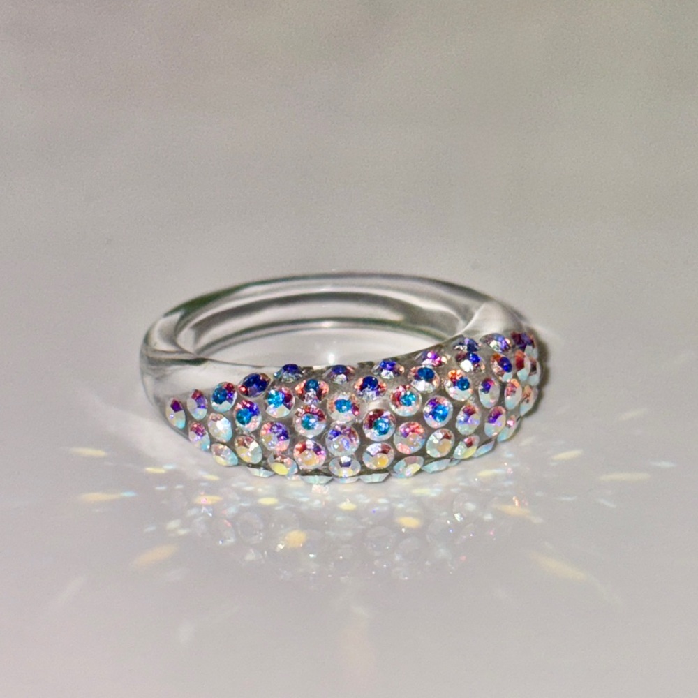 Clear Lucite Ring Embellished With Aurora Borealis Swarovski Crystals